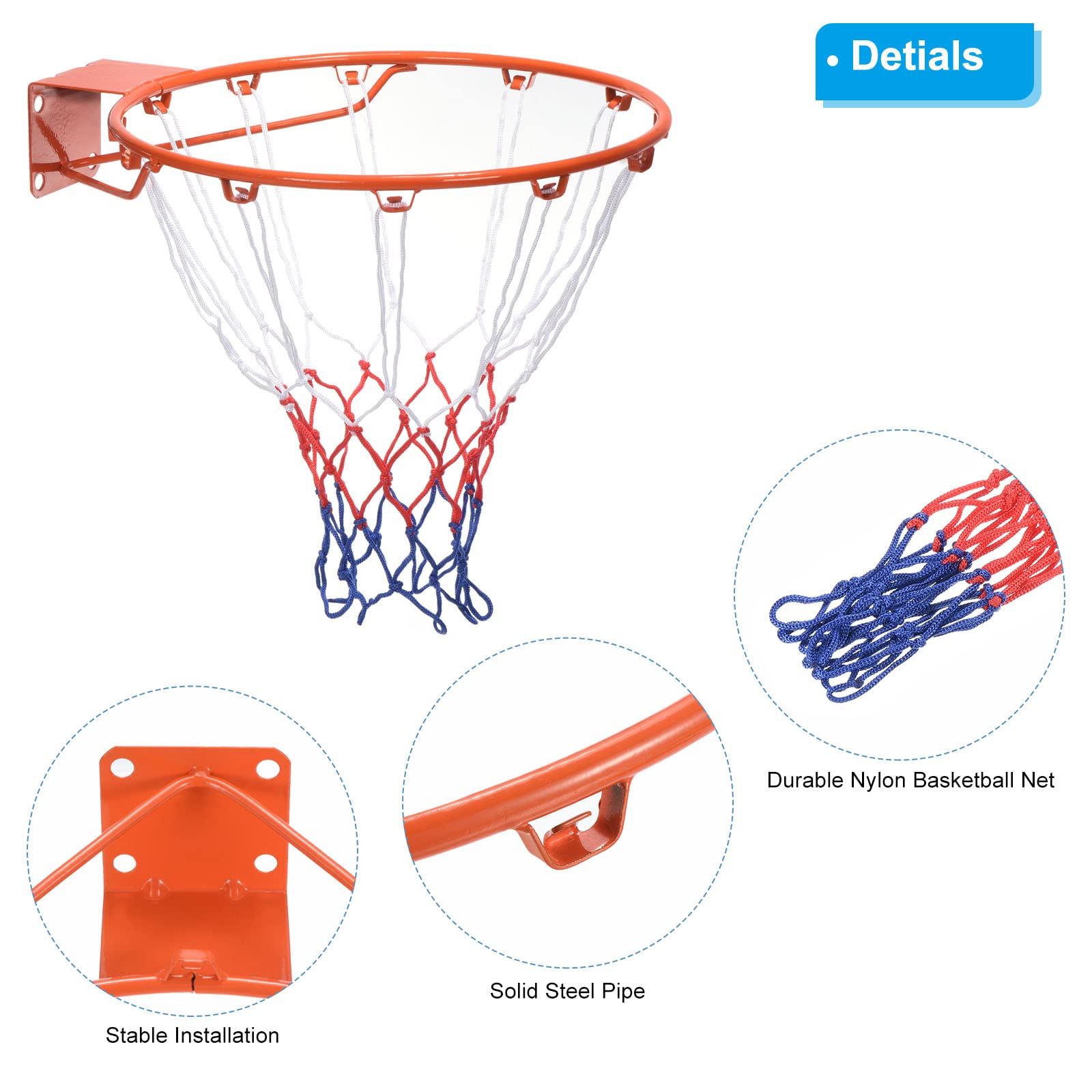PATIKIL Baloncesto Aro, 18 Pulgadas, Reemplazo Pared Puerta Montado Colgante Estándar Objetivo Ajuste Mayoría Tamaños Tablero Interior y Exterior, Naranja (Grueso Sólido Acero)