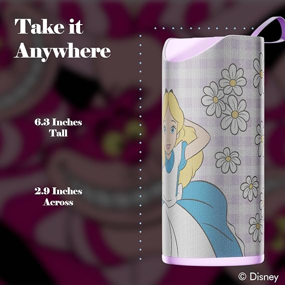 iJoy Disney Alice in Wonderland Bluetooth Speaker- Alice Splashproof Wireless Speaker W/ 3 Hrs Playtime/SD Slot/FM Radio- Alice in Wonderland Gifts for Women, Men and All Fans of Alice in Wonderland