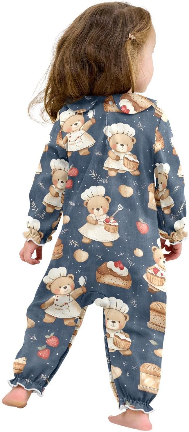 vvfelixl Baby Sleepers Bear Bakers Long Sleeve Onesie Girl Baby Clothes for Girl Play One-piece for 0-3 months