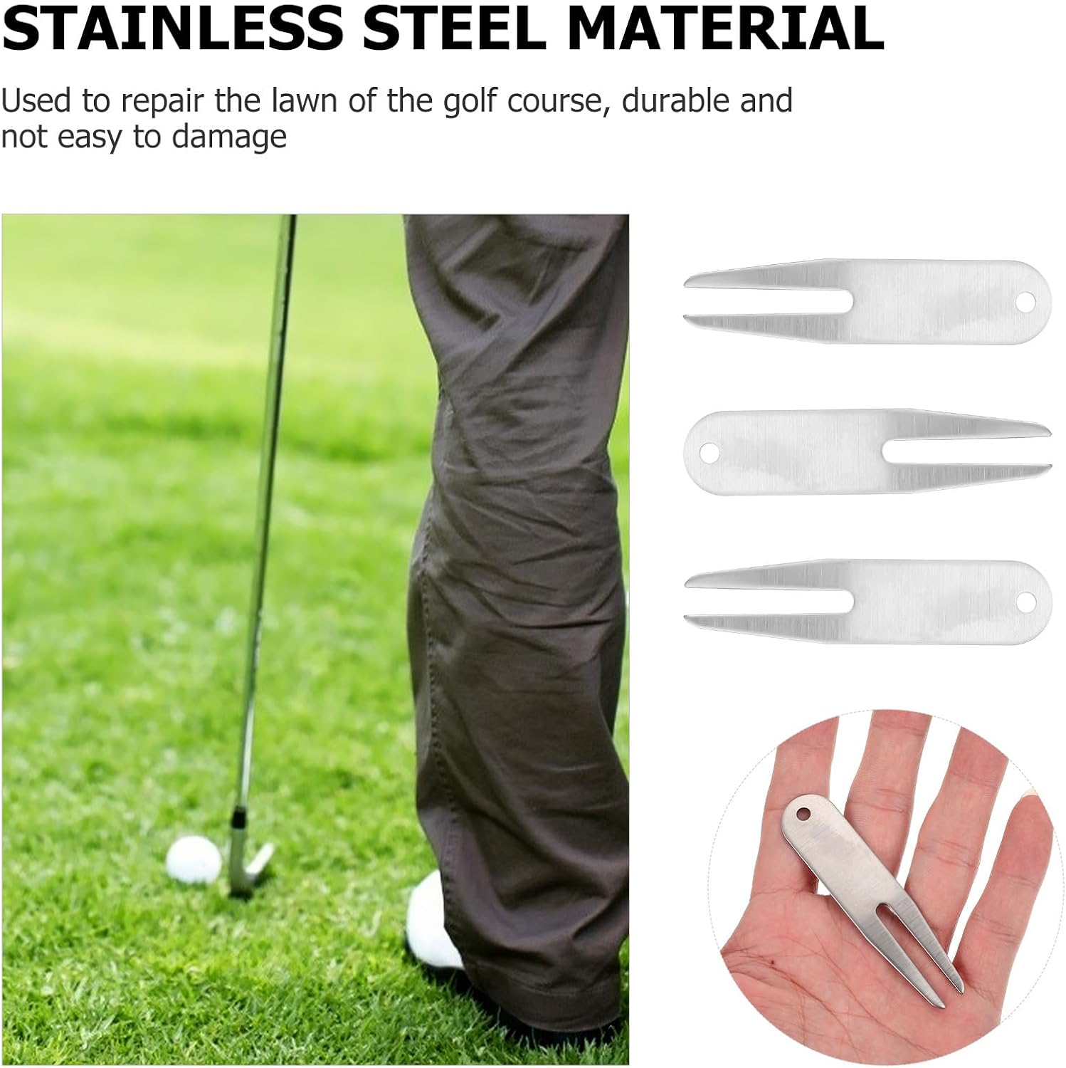 3pcs Golf Divot Tools 304 Stainless Steel Lawn Repairing Forks Golfing Accessories for Course Maintenance and Outdoor Use