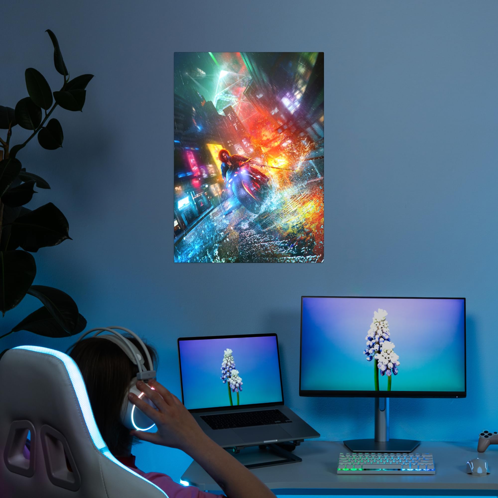 Displate - Poster in metallo - Wall Art - Cyberpunk 2077 - Phantom Liberty by Valeriia Speeding Through Dogtown - Taglia M - 32 x 45 cm Matt