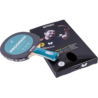 BUTTERFLY Progress Table Tennis Bat Professional Table Tennis Bat for Advanced and Ambitious Beginners Black/Red Padings with ITTF Competition Approval Non-Slip Surface