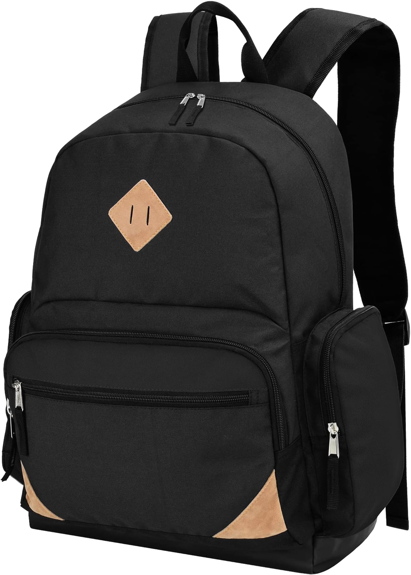 College Backpack Lightweight Basic Backpacks Casual Daypack with 2 Side Pockets (Black)