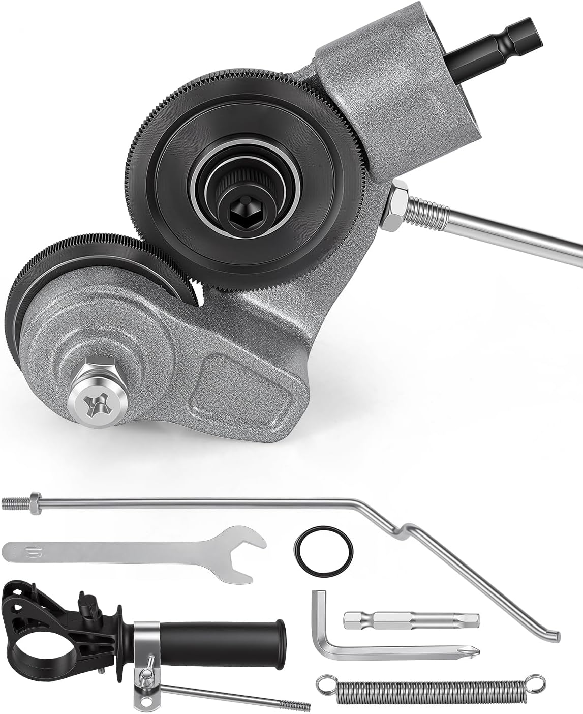 Upgraded Sheet Metal Cutter Drill Attachment with Stabilizer Handle, Heavy Duty Metal Nibbler Tool for Iron, Steel, Copper, Aluminum & Stainless Steel, Fit Handheld & Impact Drills