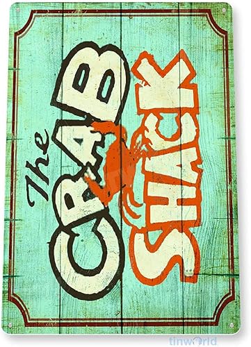 Miniatura 3 de Tinworld Letrero de estaño La cabaña de cangrejo retro rústico casa de playa casa de campo restaurante decoración de metal B944