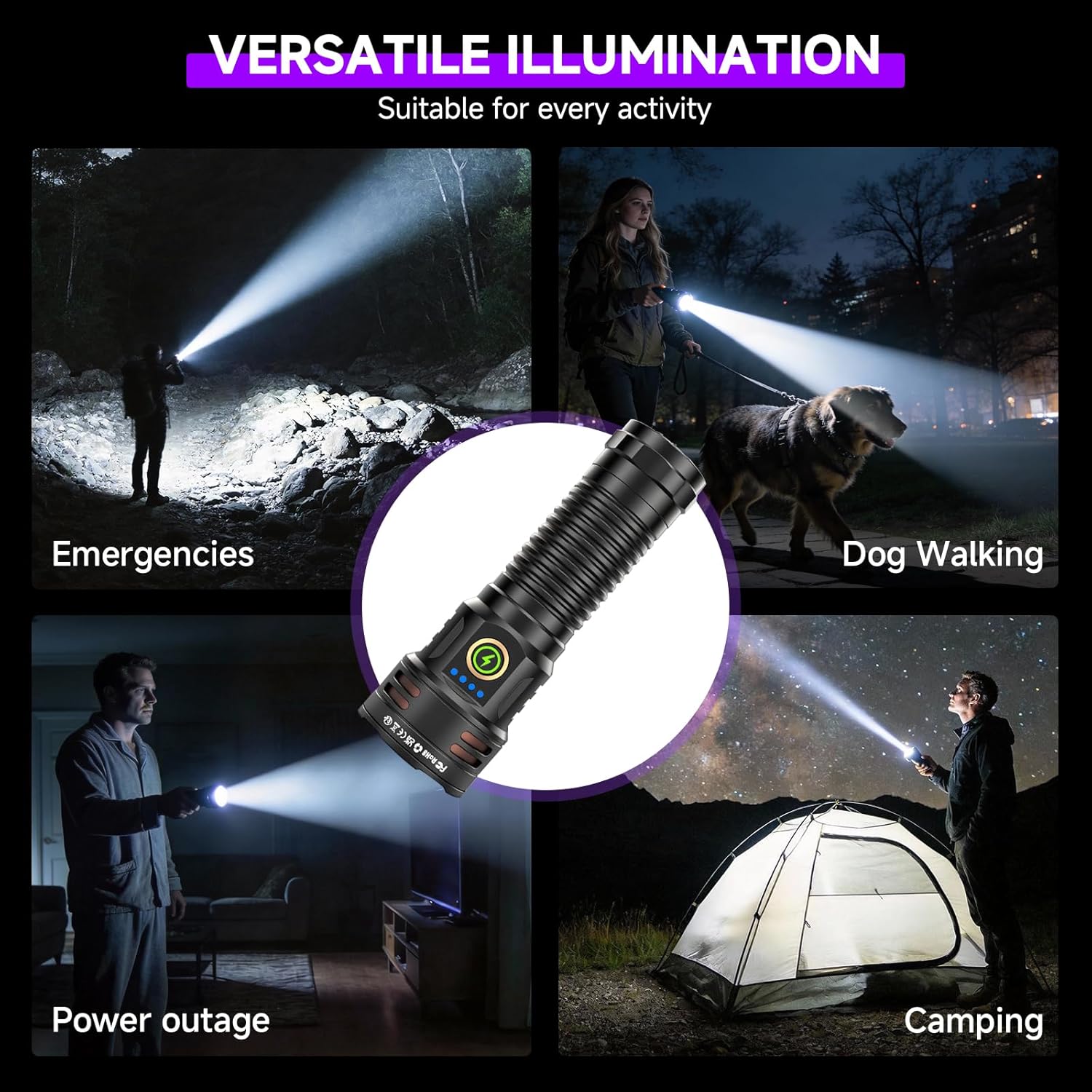 2-in-1 Powerful UV Flashlight & High Lumens Tactical Light, 7 Modes Rechargeable, 18H Runtime, IPX5 Waterproof for Pet Urine Detection, Curing Resin, Outdoor Emergencies, Scorpion Hunting 10 Packs