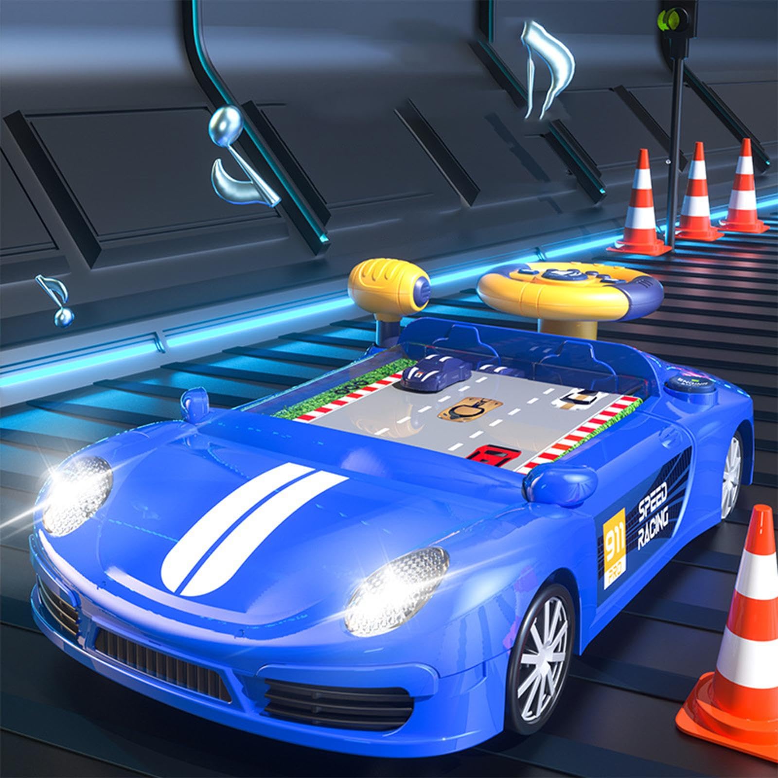 Sharplace Volante Elettrico di Simulazione, Giocattolo Portatile per Giochi di Avventura con Simulazione di Guida E Suoni, per Bambini, Ragazzi E Ragazze, Blu