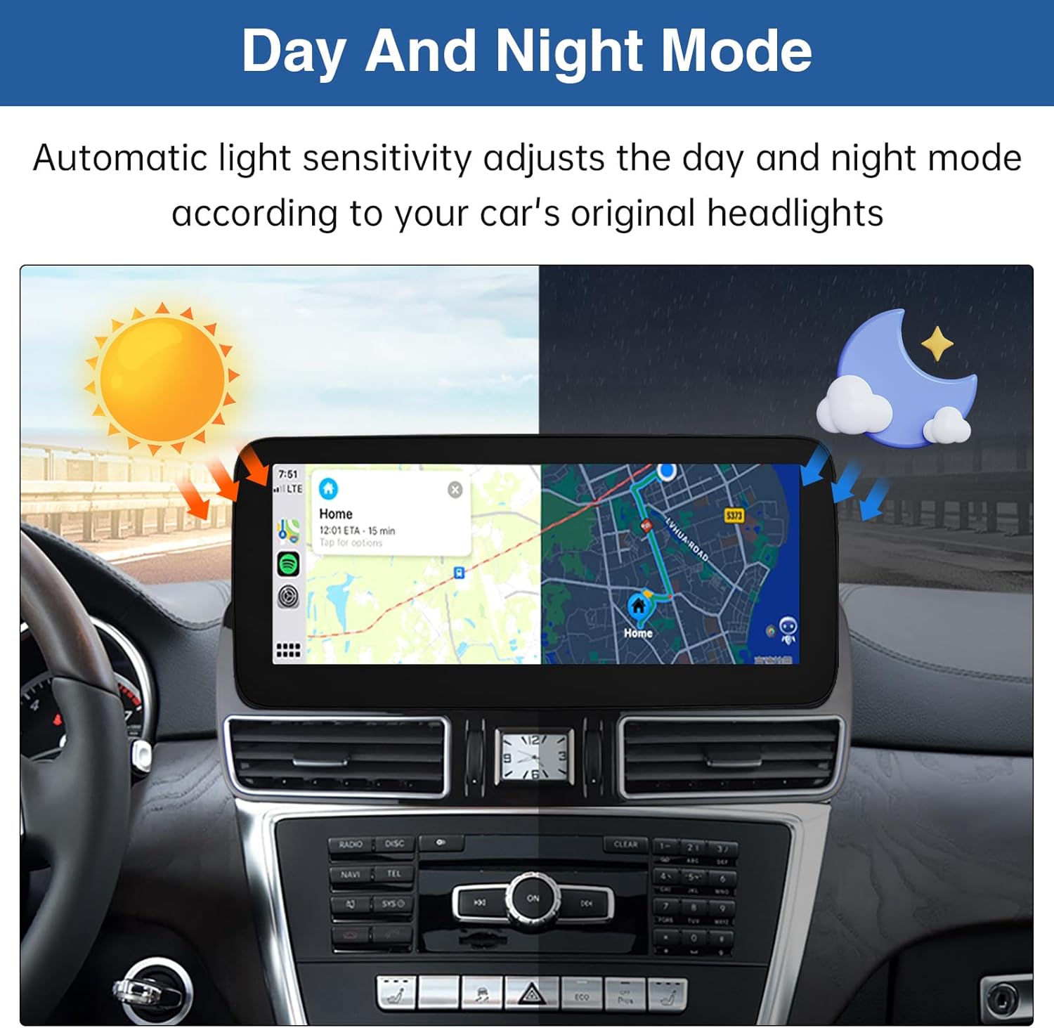 Road Top 12.3" Ultra-Narrow CarPlay Screen for Mercedes-Benz ML GL W166 X166 2012-2015 Year with NTG4.5/4.7 System, Wireless CarPlay Android Auto, Linux Touchscreen Display Retrofit, Car Stereo