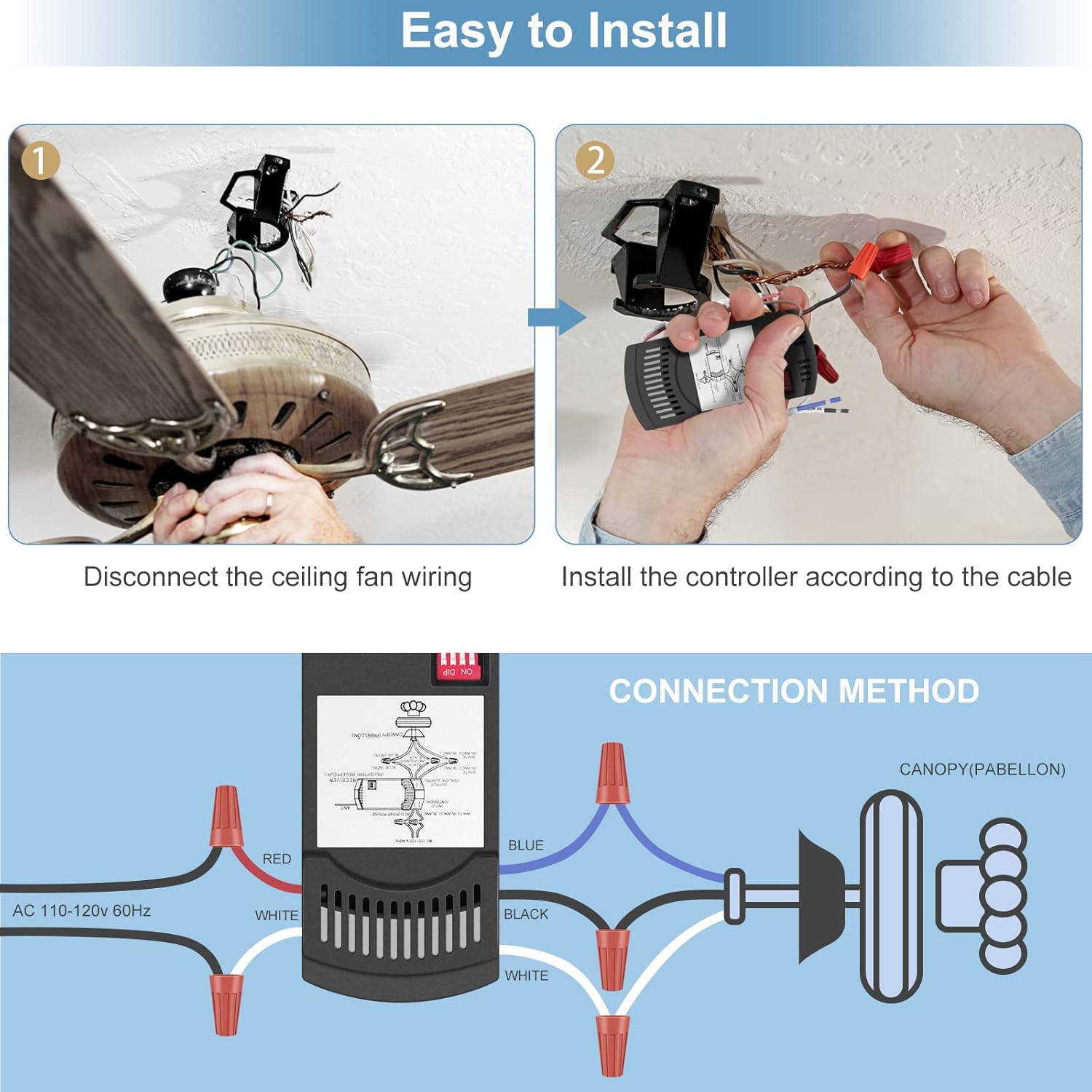 Universal Fan Remotes Control Receiver Kit Replacement for Hampton Bay Harbor Breeze Hunter Allen+Roth FAN-28R L3HFAN35T1 FAN-35T1 L3HFAN35T FAN-35T KUJCE9603 UC7202T CHQ7202T