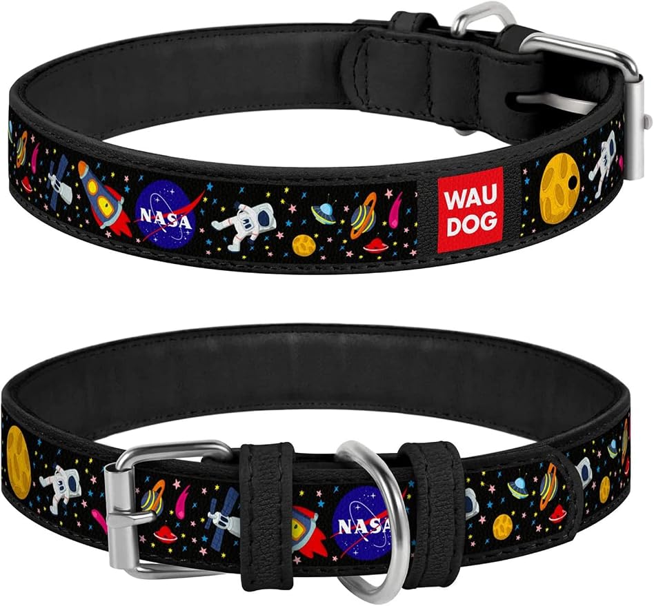 WAUDOG NASA Leather Dog Collar