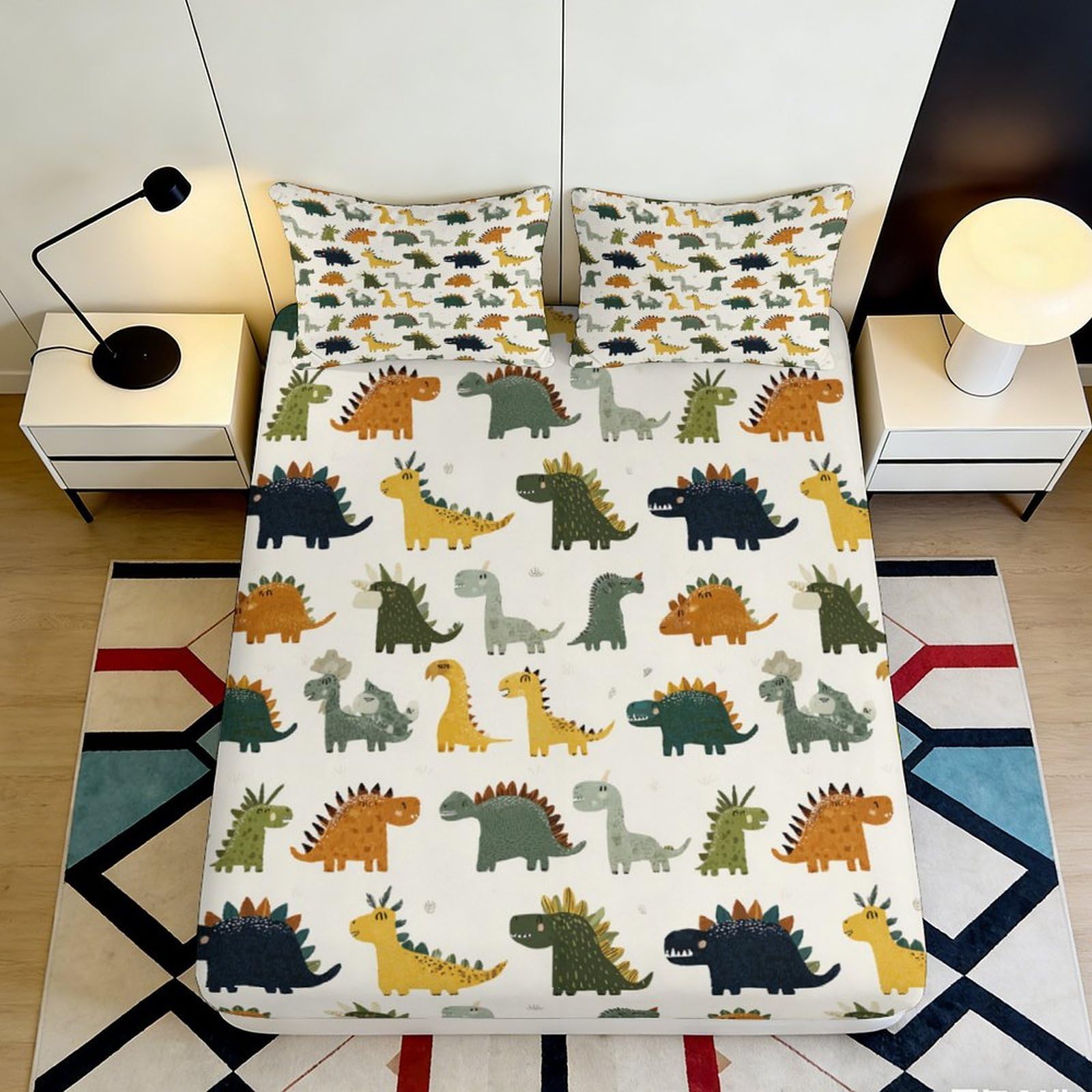 3D Printed Dinosaur Microfiber Fitted Sheet Deep Pocket Non-Slip Bedroom Bedding Dinosaur Mattress Fitted Cover 90x200x25cm