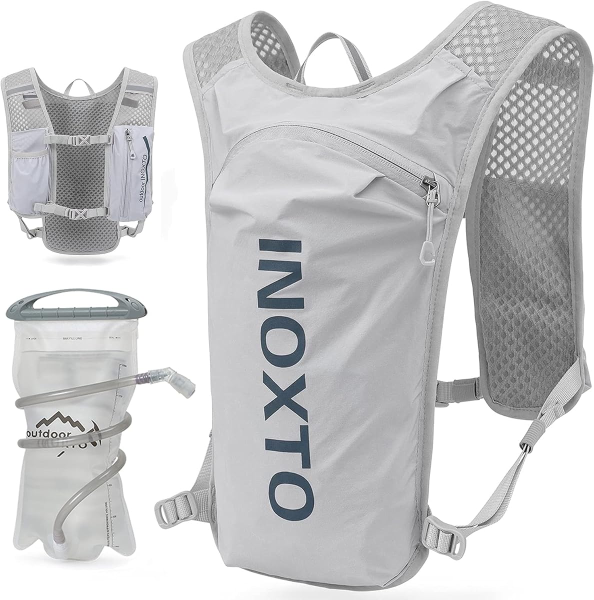 INOXTO Mochila con chaleco de hidratación para correr, paquete ligero aislado con bolsa de vejiga de agua de 1,5 l, mochila para senderismo, sendero, carrera, ciclismo, maratón para mujeres y hombres