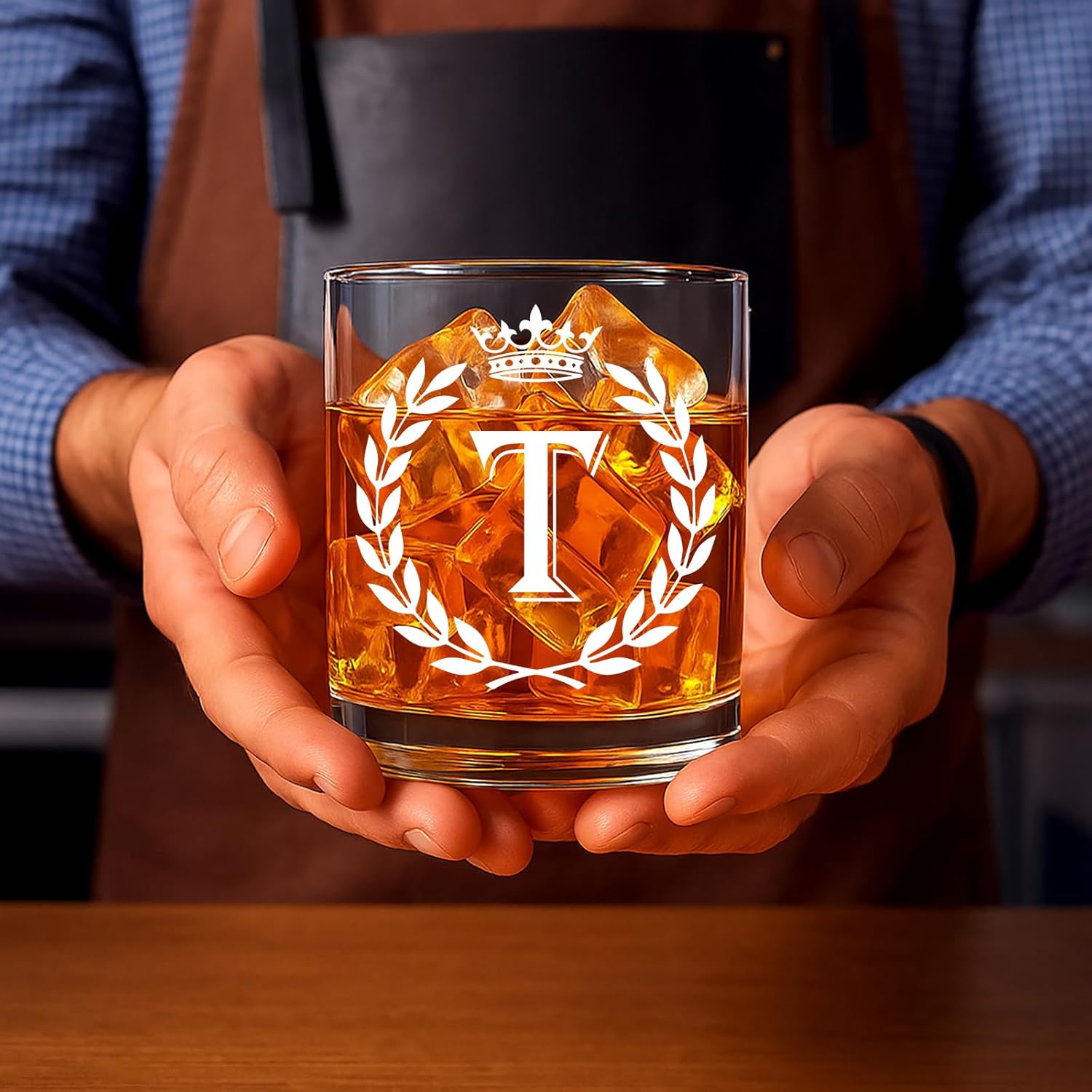 Personalized Whiskey Glasses Gifts for Men, Letter T Initial Whiskey Glass, Christmas Birthday Gifts for Men Husband Brother Dad, 10 OZ Old Fashioned Glass with Gift Box(Letter T) - Image 2