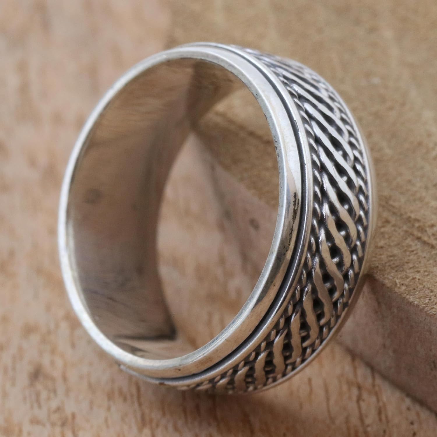 NOVICA Artisan Handcrafted .925 Sterling Silver Meditation Spinner Ring Band Indonesia 'Speed'