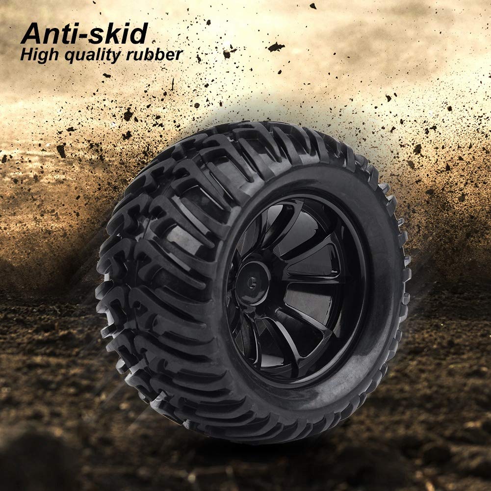 RC Reifen, Y-Profil Gummi Reifen 1/10 Skala (10 Löcher) mit Naben, 4 Stück für RC Autos, LKWs, Offroad und Rennsimulation