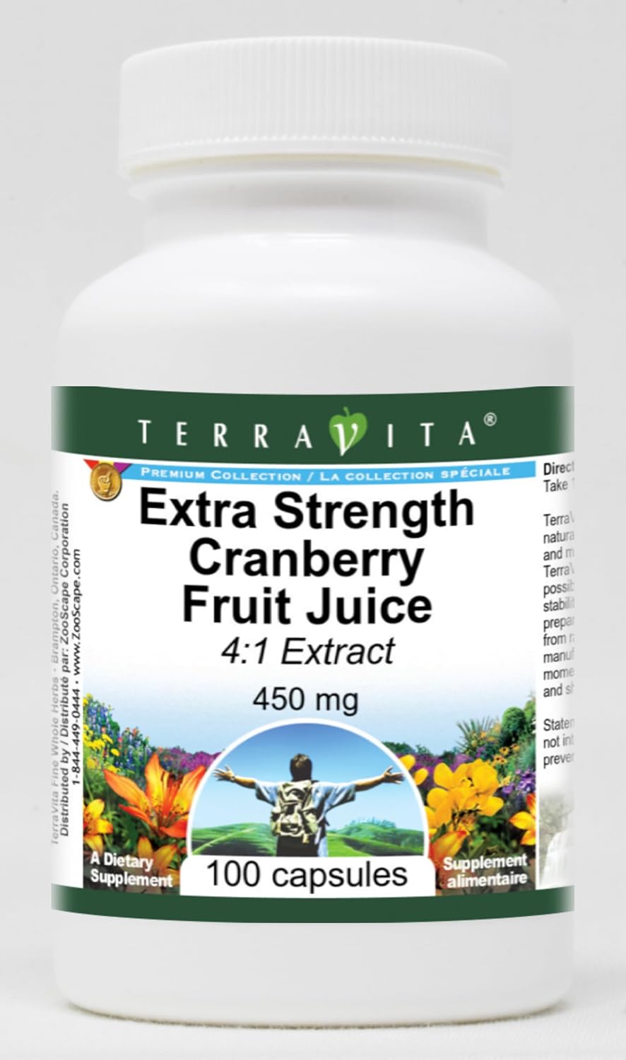 Terravita Extra Strength Cranberry Fruit Juice 4:1 Extract - 450 mg (100 Capsules, ZIN: 514161)