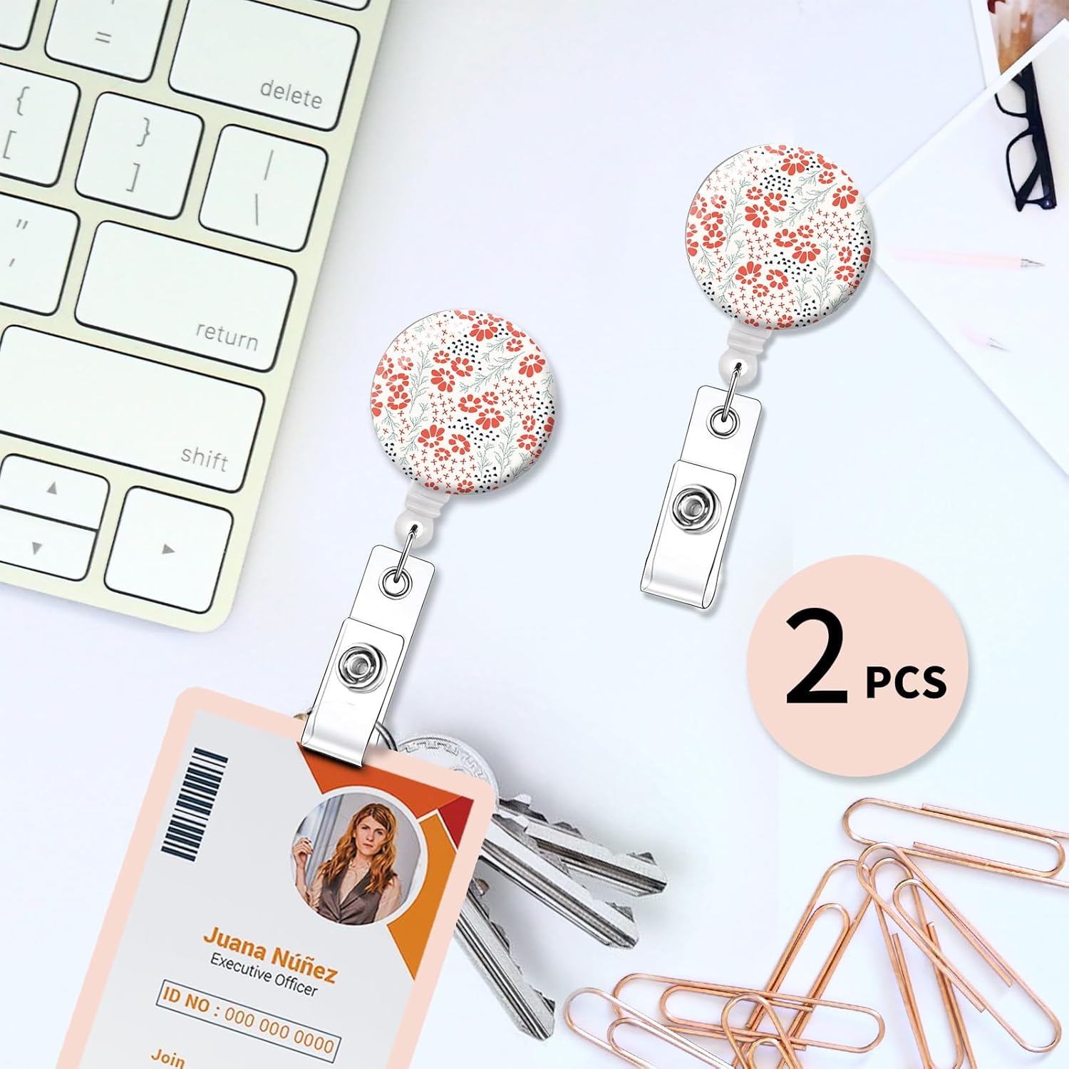 2 Pack Retractable Badge Holders Cute Badge Reel Badge Clip ID Card Holders for Student Office Worker Doctor Nurse Teacher(Safflower) - Image 4