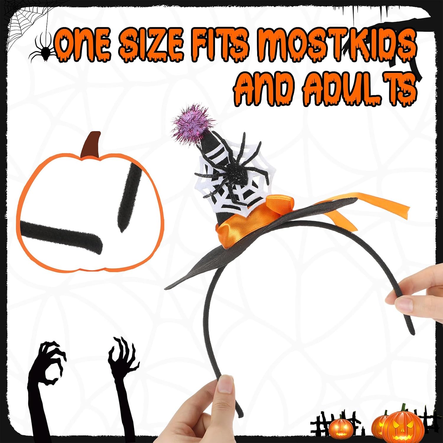 Jexine 12 Pack Halloween Headbands Witch Spider Skull Bat