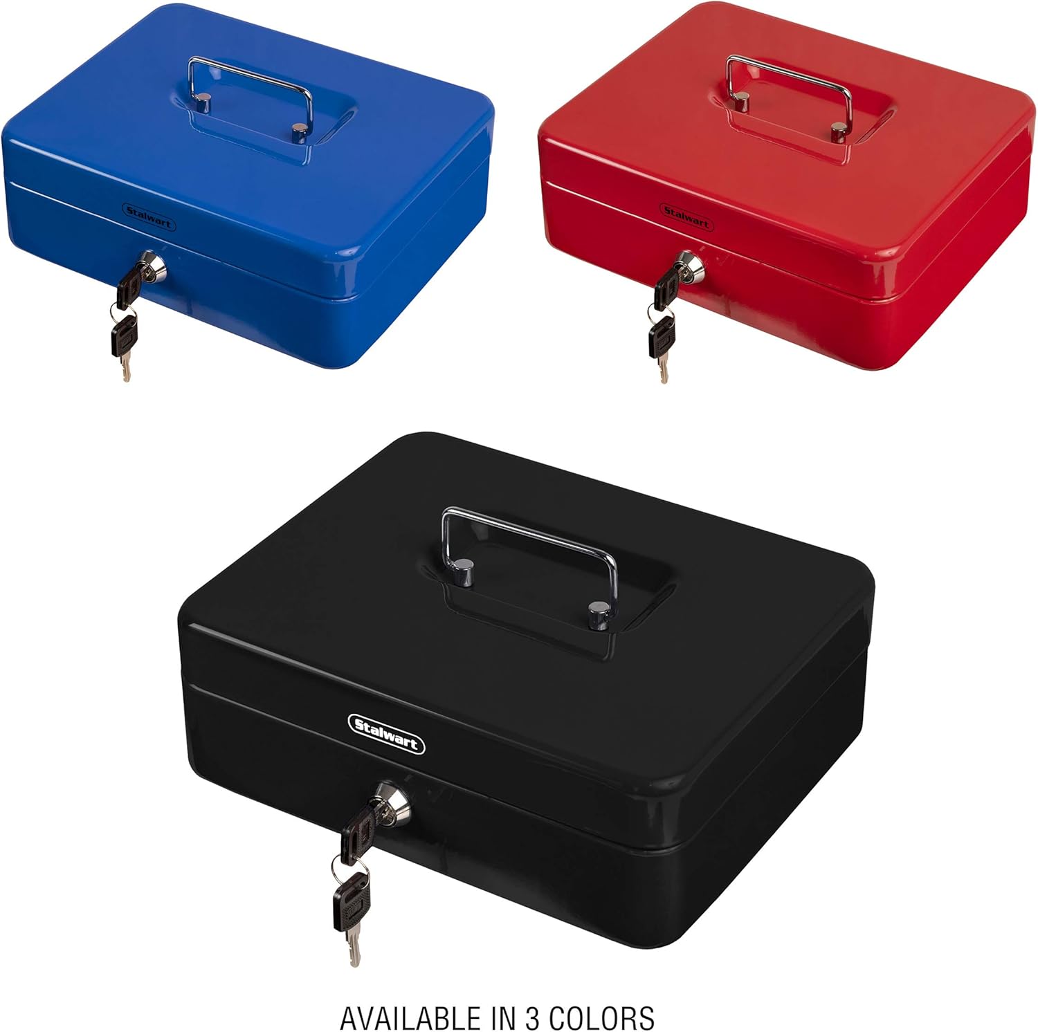 Stalwart Cash Box – Locking Steel Petty Cash Safe with Removable Coin Tray and Key Entry for Yard Sales, Markets and Concession Stands (Black) : Everything Else
