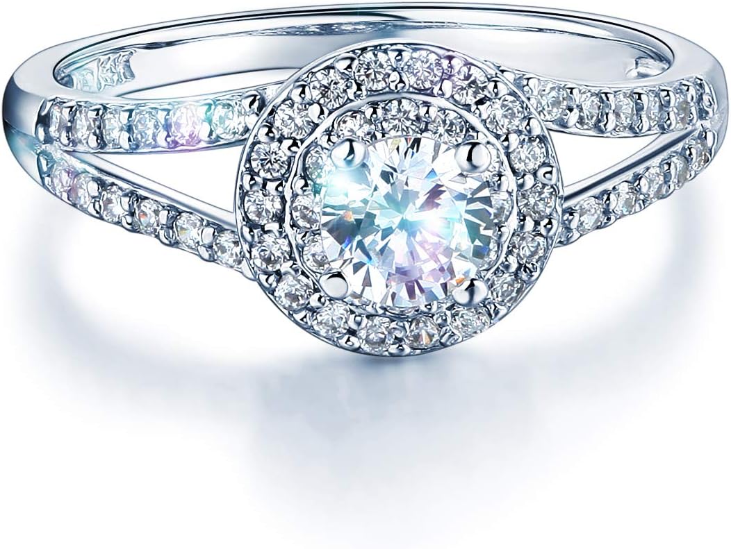 Wellingsale Ladies Solid 14k White Gold Polished CZ Cubic Zirconia Round Cut Halo Engagement Ring