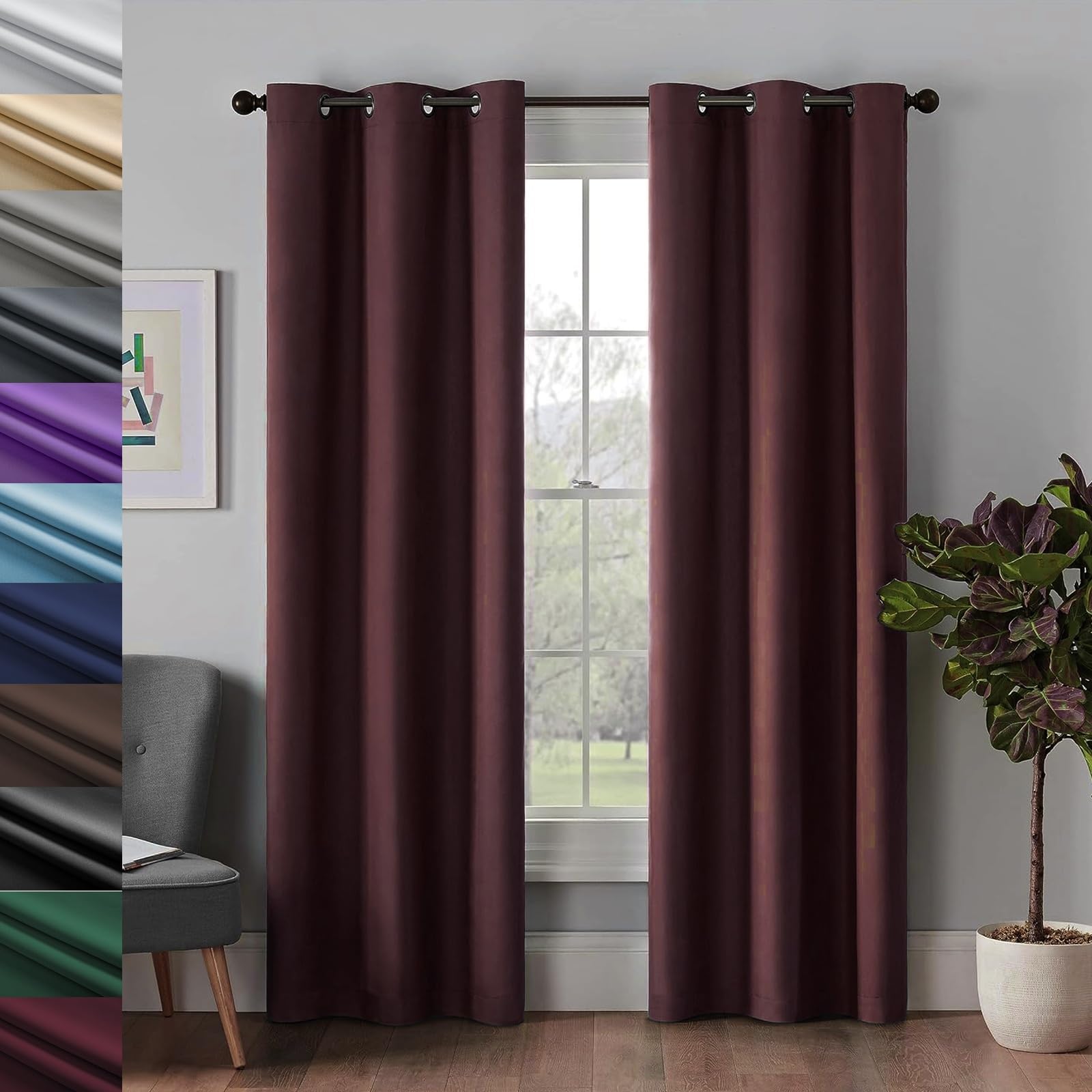 Lepingjia Red Wine Blackout Curtains Bedroom 135 X 190Cm Thermal Sun Blocking Soundproof Premium Eyelet Curtains For Bedroom, Thermal Insulated Window Curtain Drapes, For Bedroom Living Room Set Of 2 Panels,