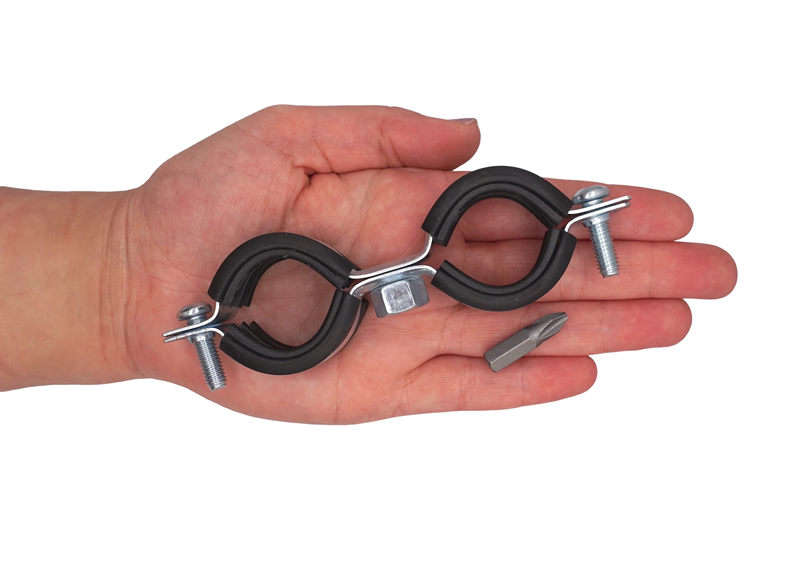 SKIR'CO (2 pcs) Double Pipe Brackets with Rubber Linings for 26-30 mm Pipes, Pipe Clamps, Pipe Supports for Wall and Ceiling Mounting - Image 4