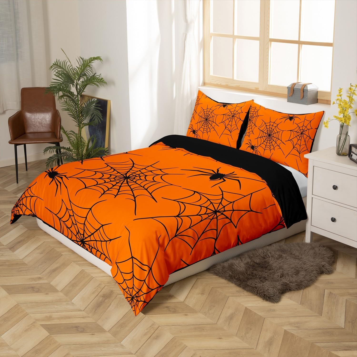 Manfei Spider Web Bedding Sets Toddler Size,Happy Halloween Comforter Cover Set,Gothic Style Duvet Cover for Kids Teen,Soft Bed Set 2 Pcs(NO Comforter)