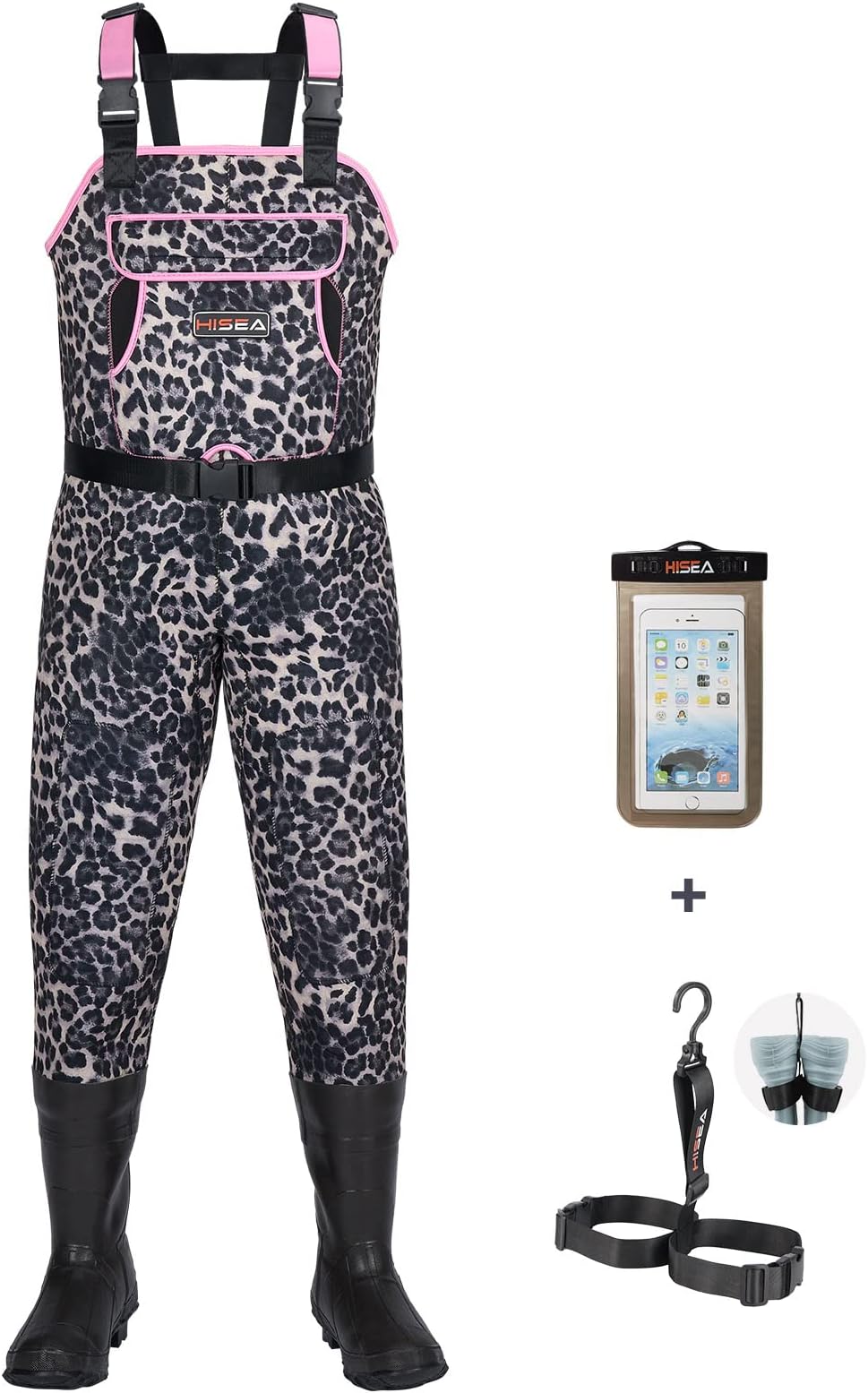HISEA Womens Chest Waders, 4.5mm Neoprene Leopard Hunting Wader for Women with Insulated Boots, Waterproof Fishing Waders