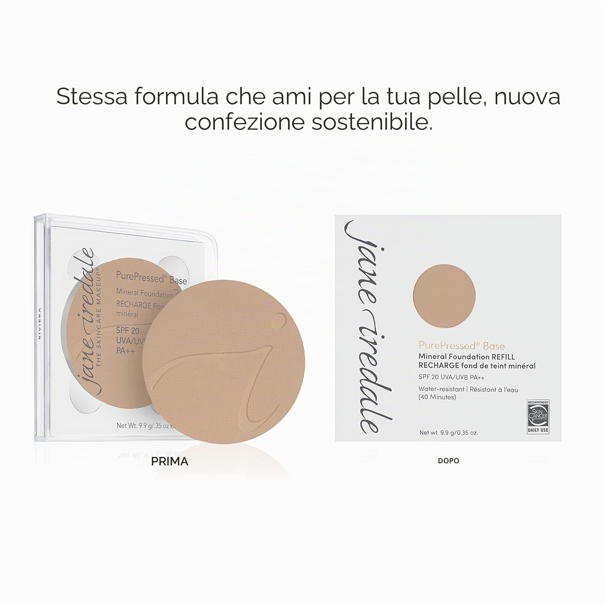 Jane Iredale PurePressed Base SPF 20 Ricarica, Latte, 9,9 g