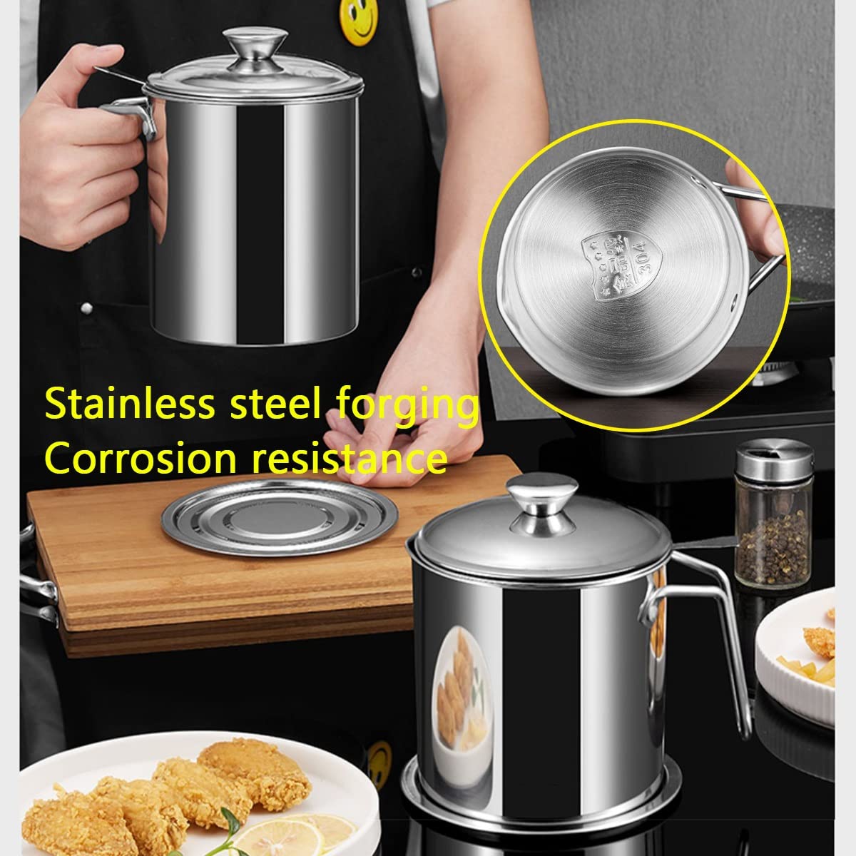 LEIYTFE Colador De Aceite Recipiente De Grasa para Tocino con Filtro Extraíble,para Grasa De Tocino,Aceite De Cocina O De Fritura,Separador De Grasa (Size : 2.1L)