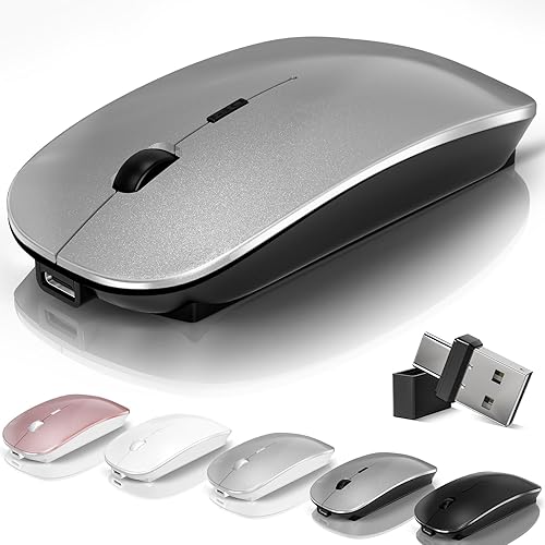 Miniatura 8 de Mouse para portátil inalámbrico Bluetooth - MacBook Air Mac Pro PC iPad óptico recargable silencioso ratón con interruptor de modo dual Jiggler 1.