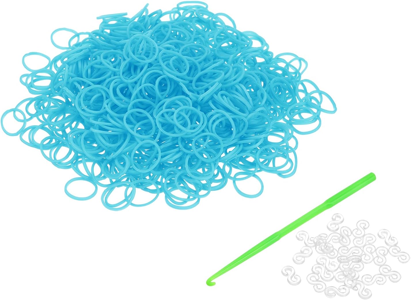 uxcell 600Pcs Loom Rubber Band, Bracelet Making Refill Kit Elastic Loom Band with 25Pcs S-Clips and 1Pcs Crochet Hooks for Weaving DIY Handcrafts, Lake Blue