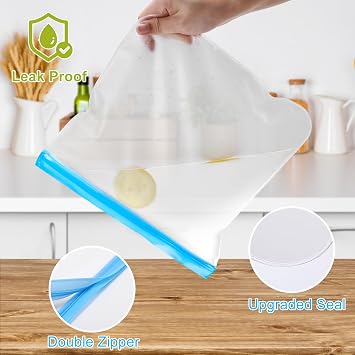 Lerine 10 Pack Reusable Sandwich Bags Dishwasher Safe, BPA Free Reusable Food Bags, Leakproof Food Storage Bags for Marinate Meats, Cereal, Vegetables, Home Organization