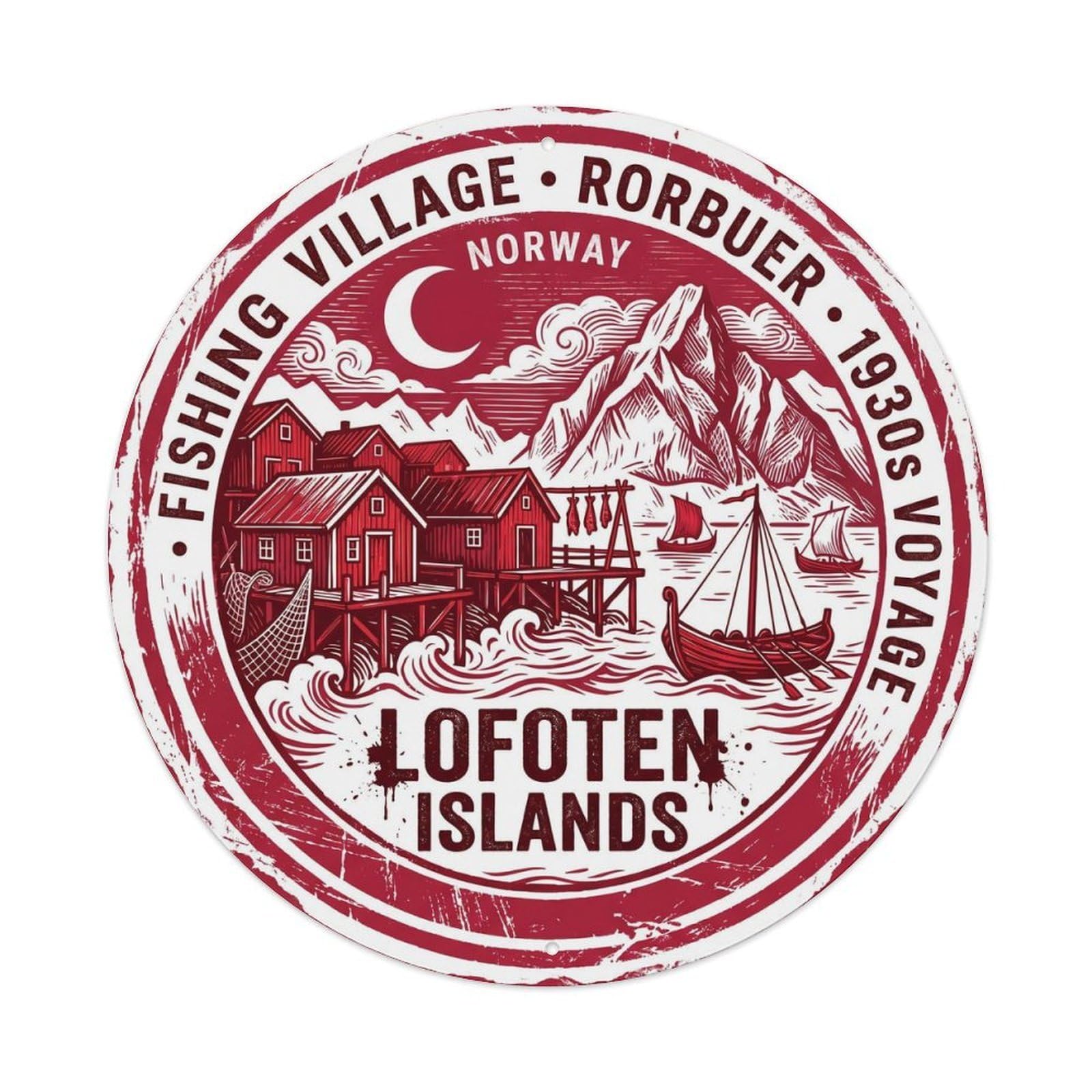 Cmhok Vintage Style-20 Vintage Travel Lofoten Norway Artwork Metal Tin Sign Plaque Wall Decor For Cafe, Club, Garden Round Metal Poster 8X8inch