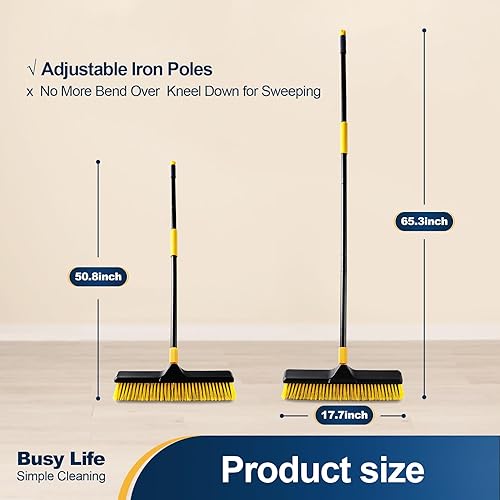 Miniatura 3 de Yocada Escoba de empuje de 18 pulgadas, cepillo de escoba comercial resistente para exteriores, cerdas rígidas para limpiar patio, garaje, cubierta,