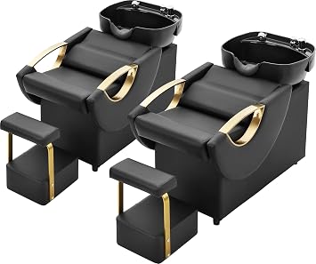 Shampoo Bowl and Chair Set for Salon with Footstool, 2 Pcs | PU Leather | ABS Bowl Sink Basin | Built-in Storage Box | High-Density Sponge | Ergonomic Design | Soft & Comfy