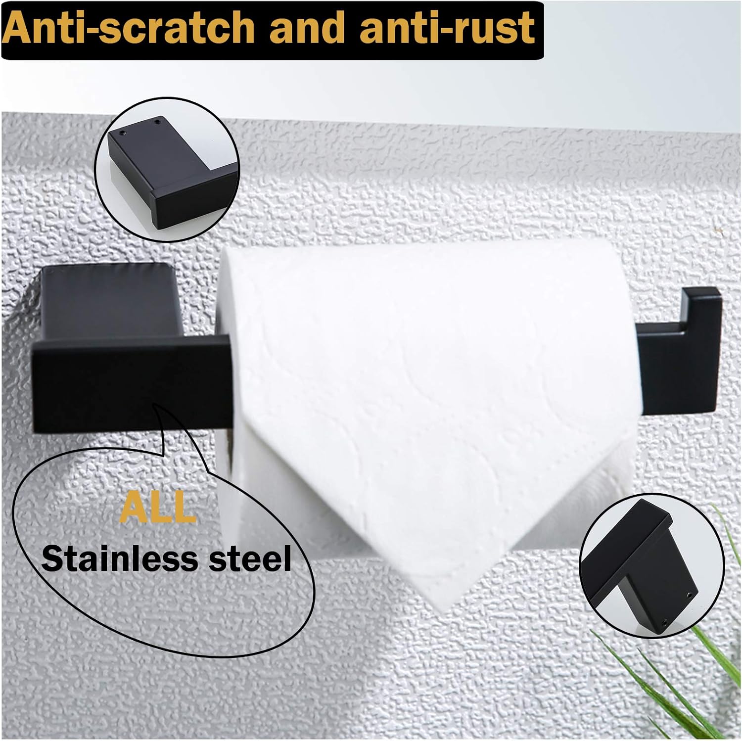 RANDOM 5 Piece Bathroom Hardware Set Matte Black Towel Bar Set Include 9.8/23.6 Inch Towel Bar Toilet Paper Holder and 2 Towel Hooks Stainless Steel Bathroom Decor Wall Mount Bathroom Accessories Kit.