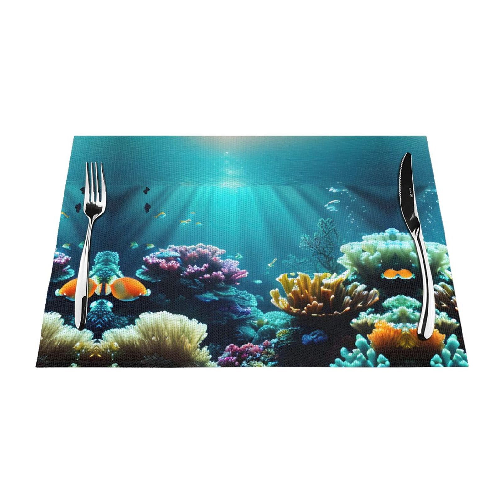 Placemats Set of 6,Table Mats Washable Placemat Decoration, Underwater Scenery Print