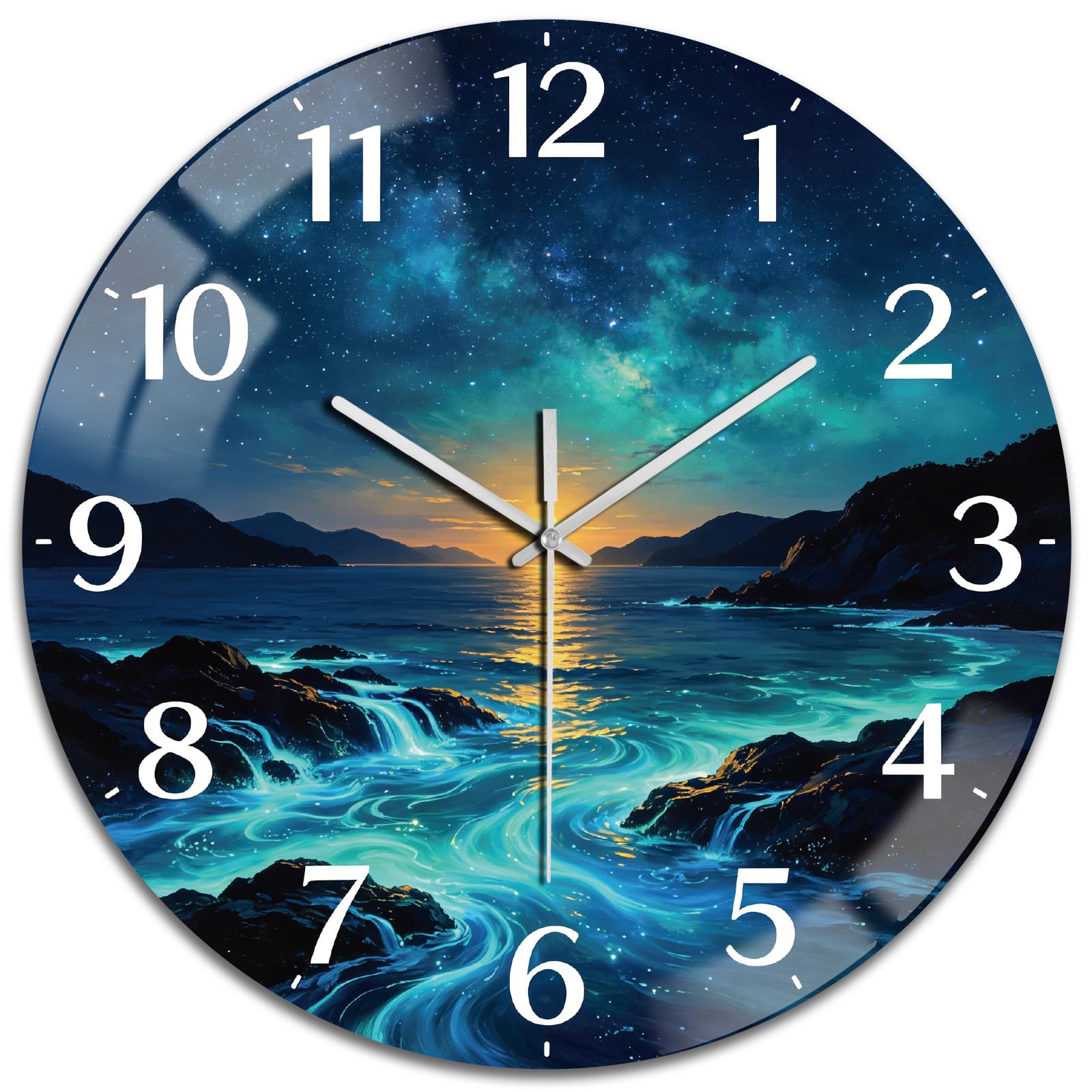 peacoblue Silent Wall Clock 12 Inch Moonlit Coast Living Room Kitchen