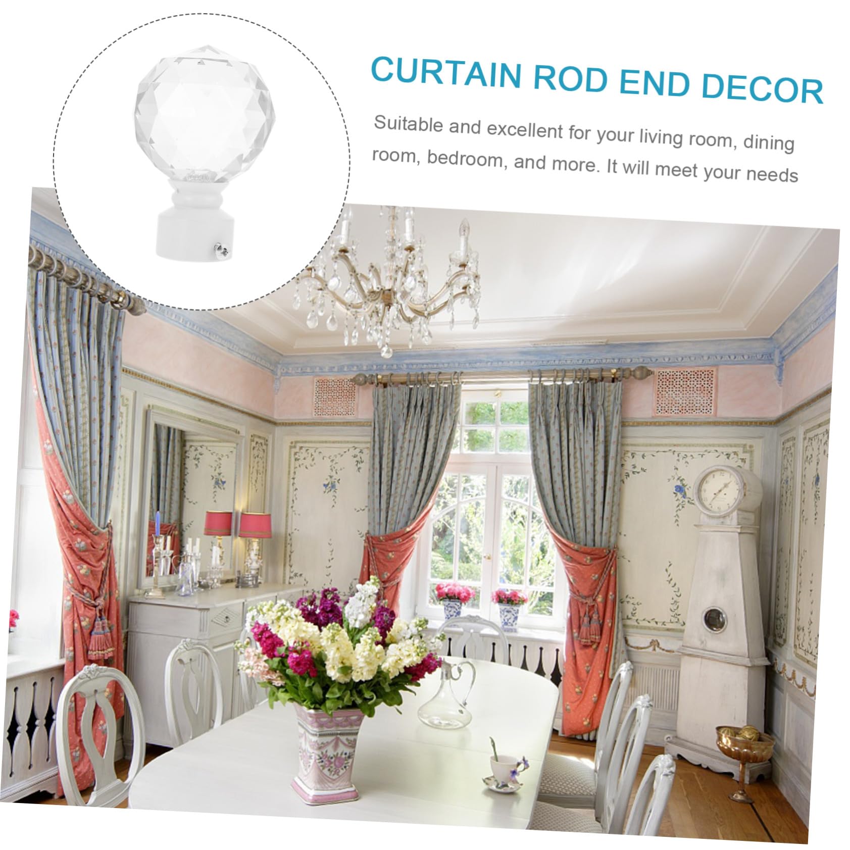 Embouts Décoratifs 2pcs pour Tringle à Rideaux en Métal et Cristal Blanc Finition Élégante pour Décoration de Fenêtre pour Salon et Salle à Manger