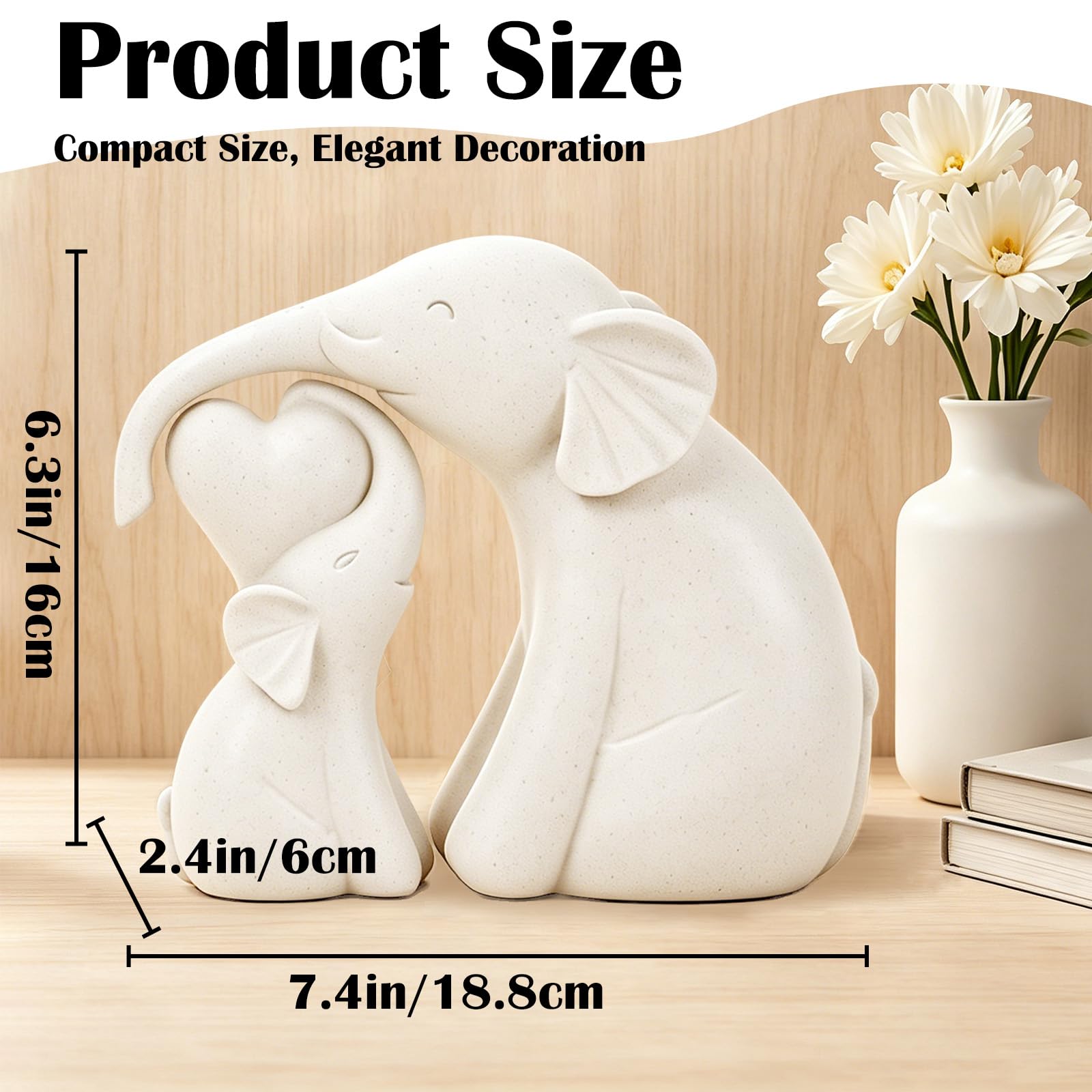 Set di 2 Elefantini in Ceramica Bianco - Decorazione per Casa e Ufficio, Idea Regalo Compleanno/Festa della Mamma, Statua Animale Moderna