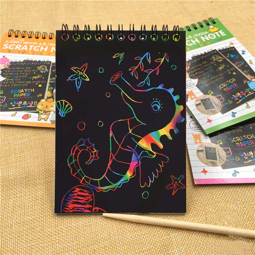 Soumore 8 Pack Scratch Notebooks, Rainbow Scratch Note Combo Art Set, Magic Scratch Painting