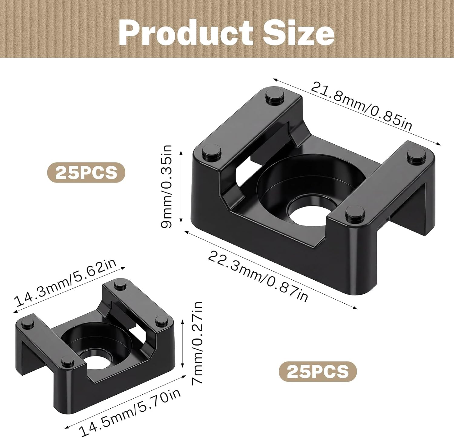 50 Pcs Zip Tie Mount 2 Size Wire Holder Cable Tie Mount Fix Bottom Wire Management Zip Ties with Screw Hole for Wires Management Baseborad Wall Desk