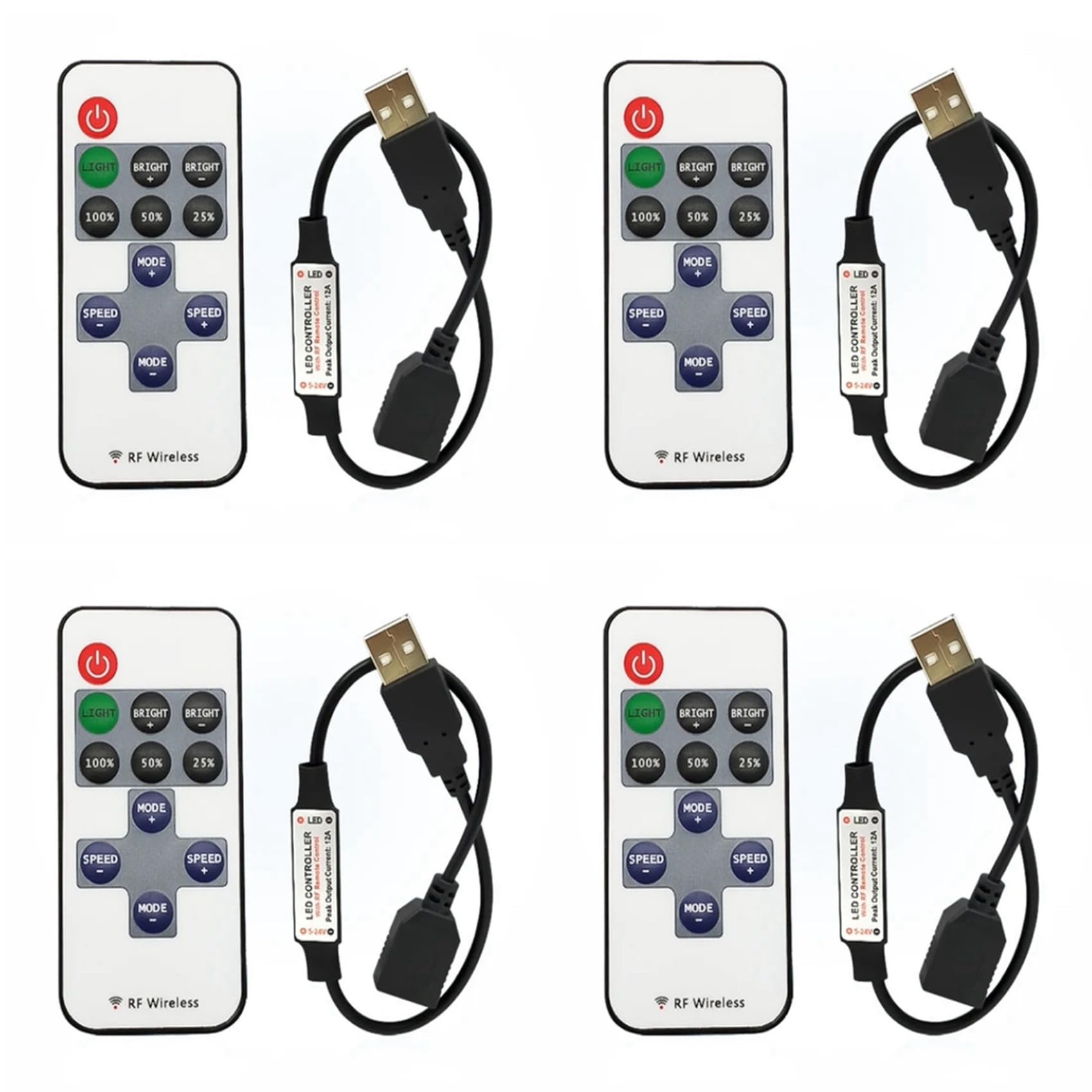 Jnchdghwa 4X 11 Keys LED Strip Controller Mini Dimmer Remote 5V USB Interface Controller for 5050/2835 Single Color LED Strip
