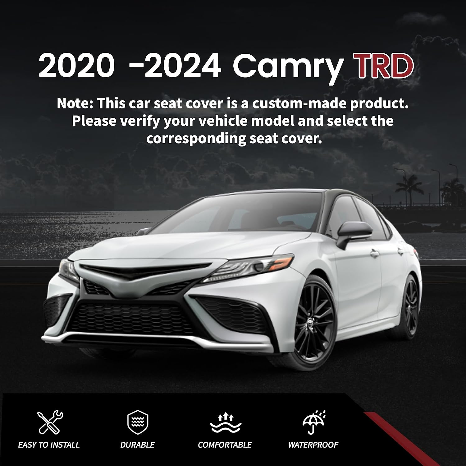 HKZ Custom Fit Camry Seat Covers for Toyota Camry 2020 2021 2022 2023 2024 TRD - 5-Seats Full Set,Leather-Burgundy