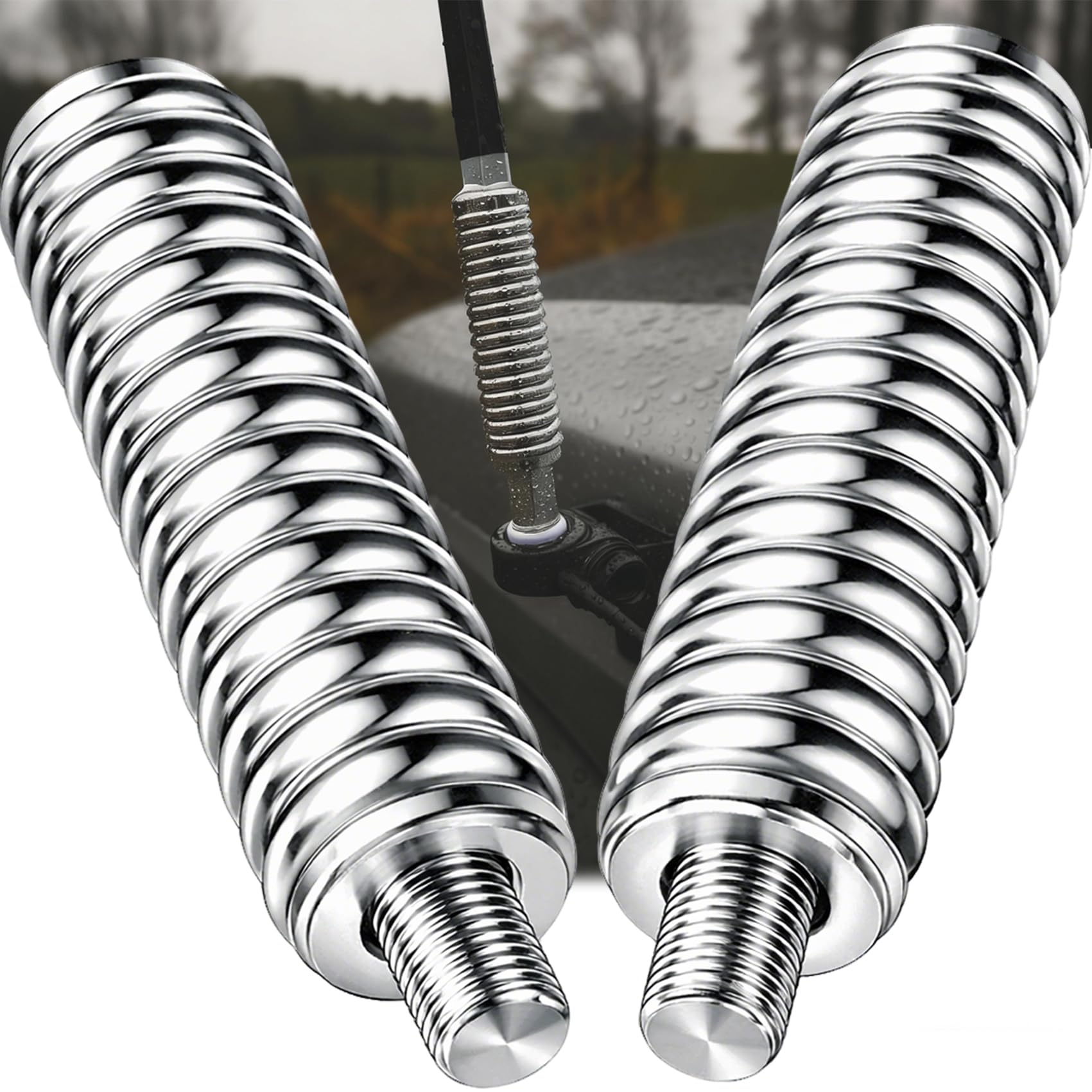 3H CB Antenna Spring Mount Heavy Duty Stainless Steel CB Springs (2PCS) fit Mobile/in-Vehicle CB Radio Antenna Mount up to 60" Long and 3/8", 24 Threads - 305311SS