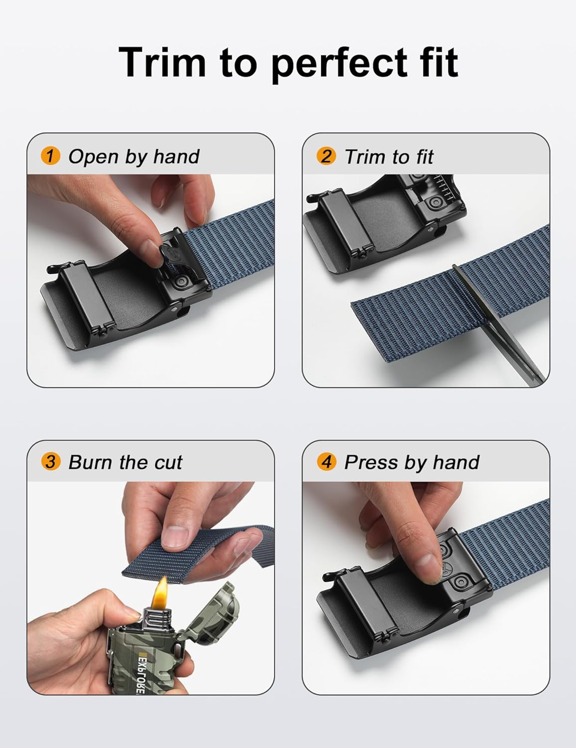 JUKMO Men's 1.5" Nylon Ratchet Belt, Casual Web Click Belt with Slide Buckle for Jeans, No Holes Adjustable Trim to Fit - Image 8