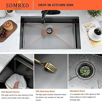 UNDER THE COUNTER／DON'T LOOK BACK SOMRXO 32 Inch Undermount Kitchen Sink Black - 16 Gauge
