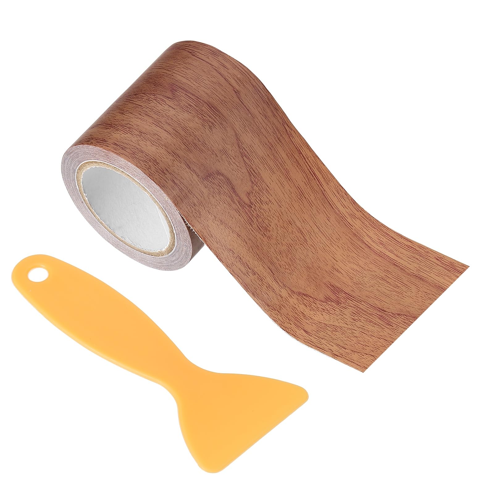 PATIKIL Wood Grain Repair Tape 5.7cm x 4.57m, Self Adhesive Realistic Textured Repair Tape Patch with Scraper for Floor Door Table Cabinets Desk, Chocolate
