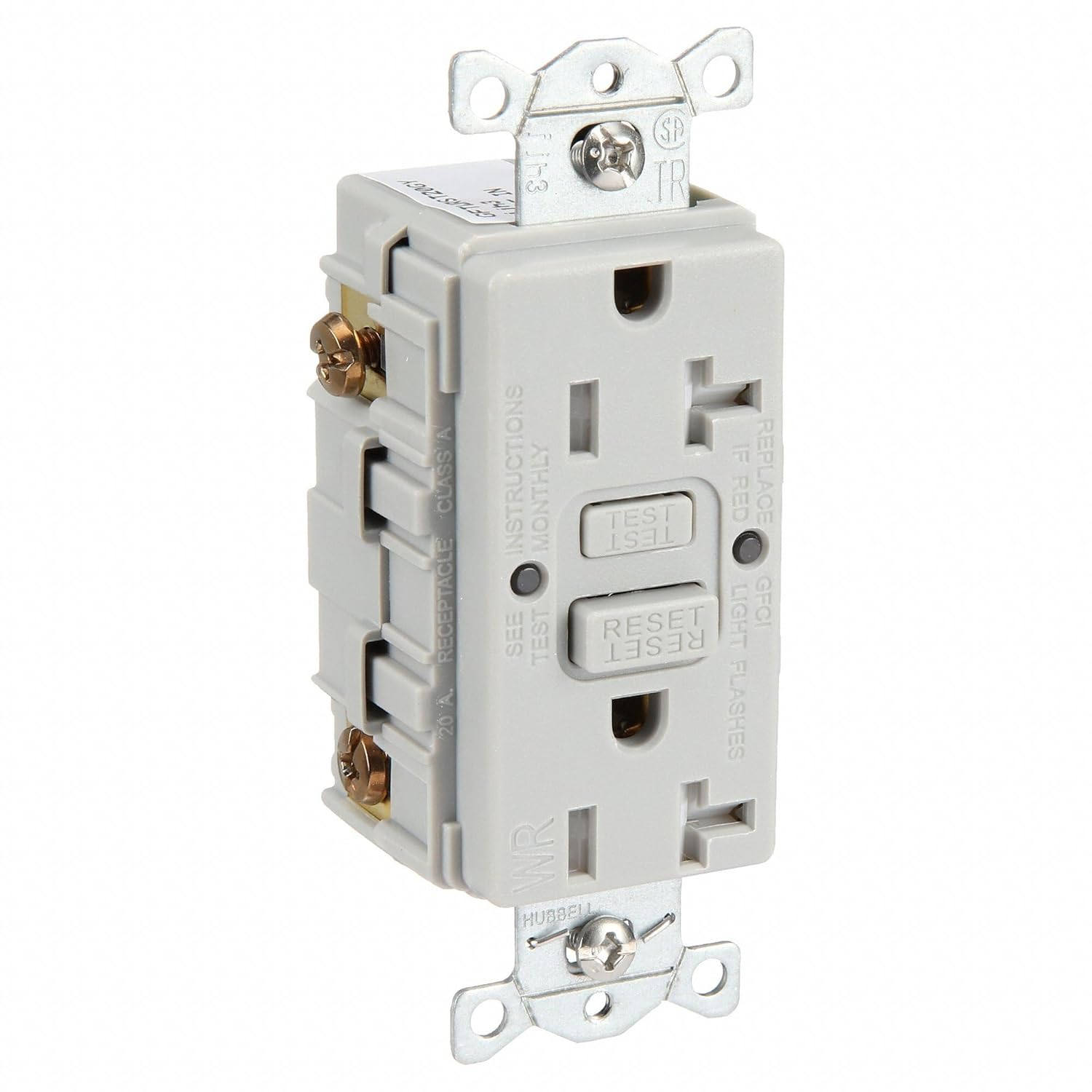 Gfci Receptacle, 20A, 125Vac, 5-20R, Gray